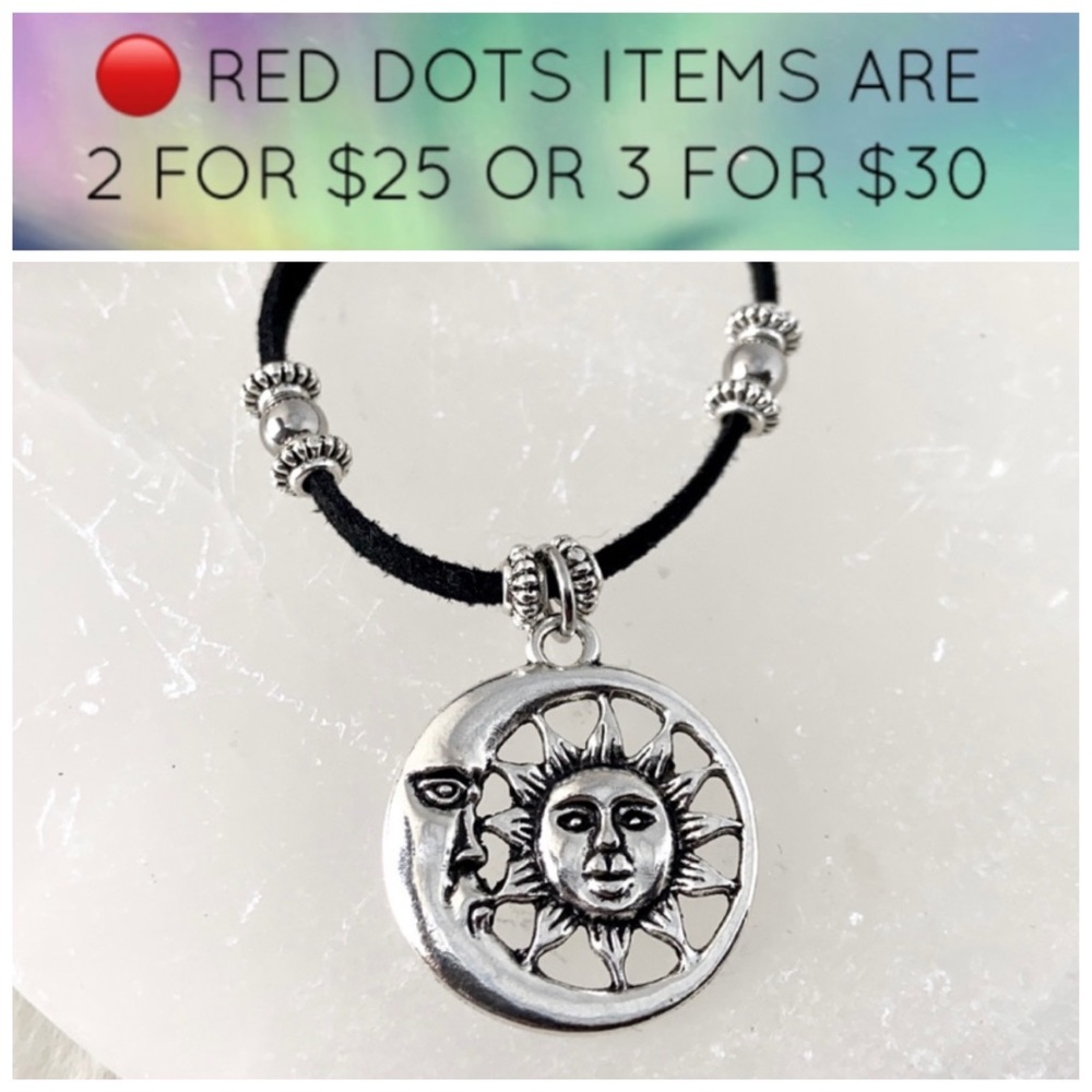 🔴Sun & moon black suede adjustable  necklace